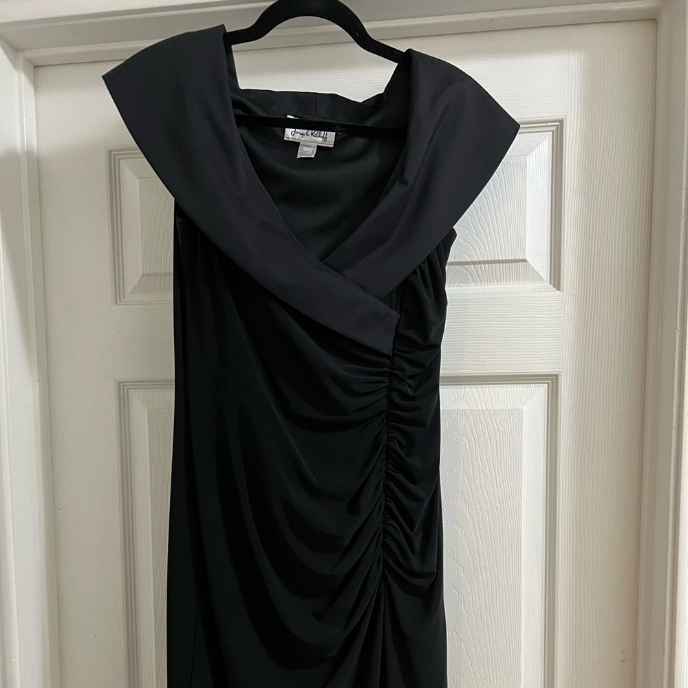 JOSEPH RIBKOFF Black Sleeveless Collared Ruched Dress Sz 8